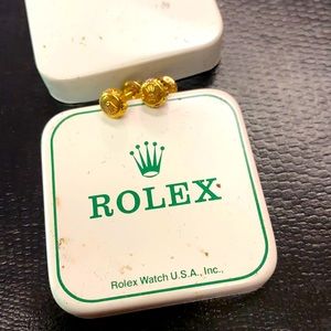 Custom made solid gold Rolex crown earrings